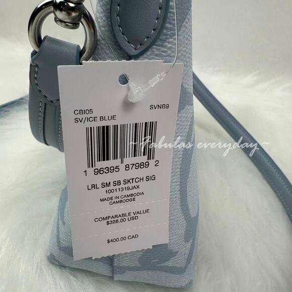 Coach Laurel Small Shoulder Bag In Sketch Signature Canvas In Ice Blue CBI05 NWT - Picture 6 of 9